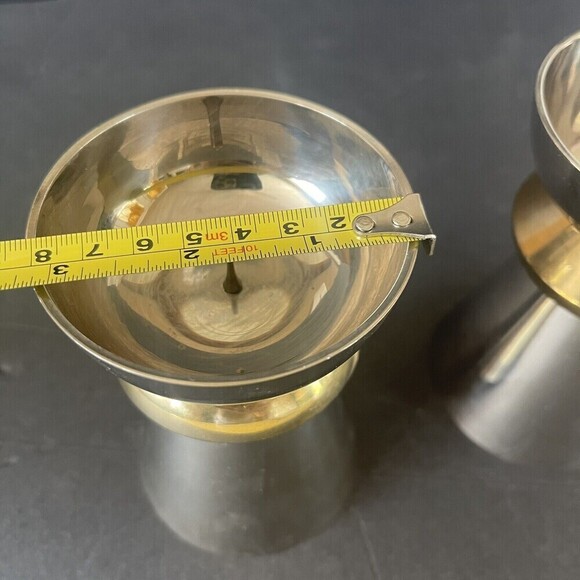 Silver and Brass Minimalist Candle Holders 2 Way 6 Inch Decor - Picture 8 of 8